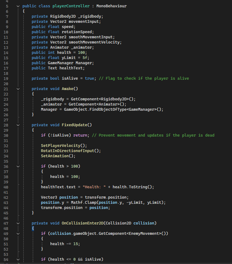 First image of the player controller script