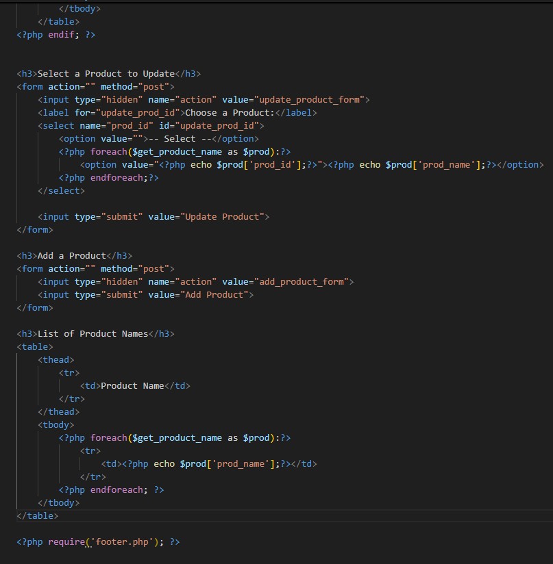 Code for the Acme corporation product_information.php