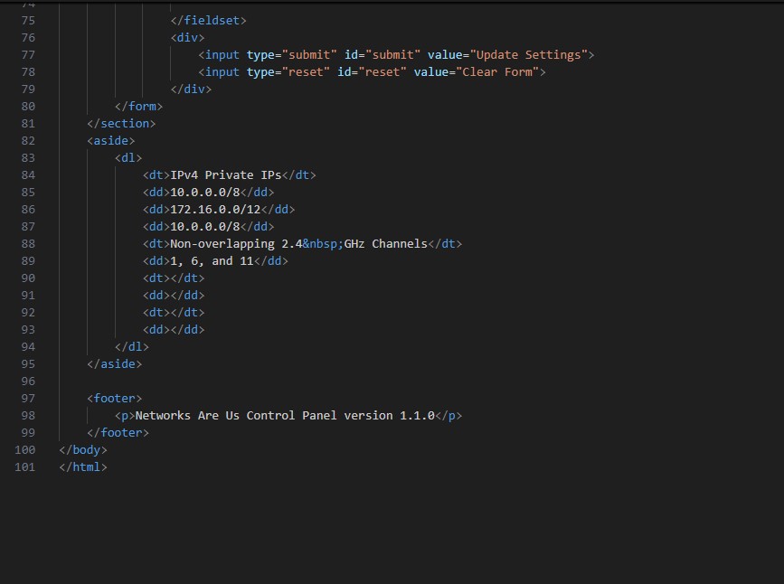 Last third of the Html Code for the AP Configuration Project