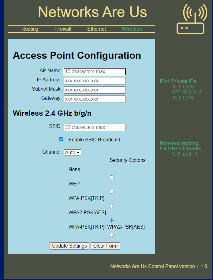 A link to the AP Configure Hompage