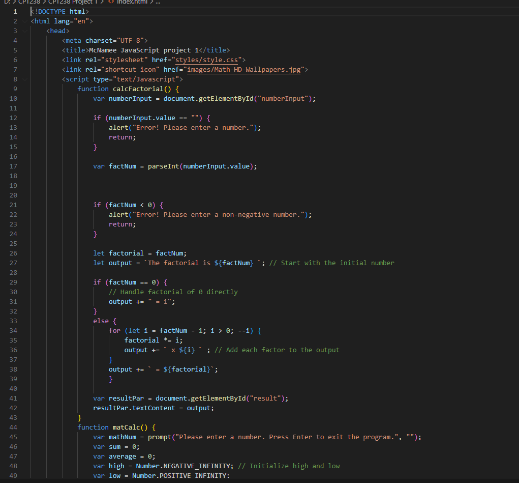 Displays the Factorial Function Code