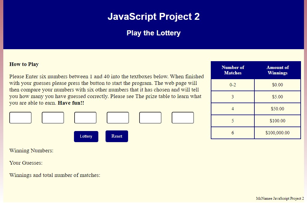 JavaScript Lottery Link